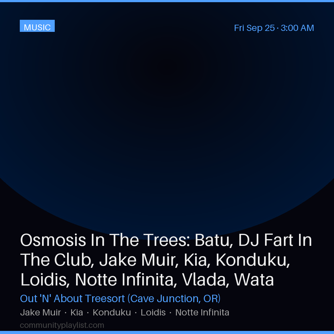 Osmosis In The Trees: Batu, DJ Fart In The Club, Jake Muir, Kia, Konduku, Loidis, Notte Infinita, Vlada, Wata Igarashi, Yumi