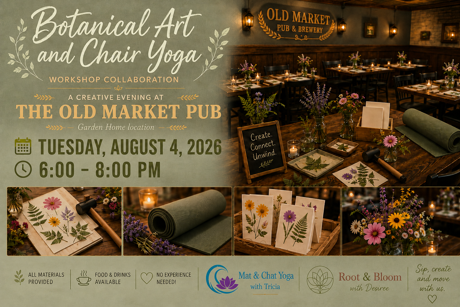 Botanical Hammer Impressions, Chair Yoga & Pub Night