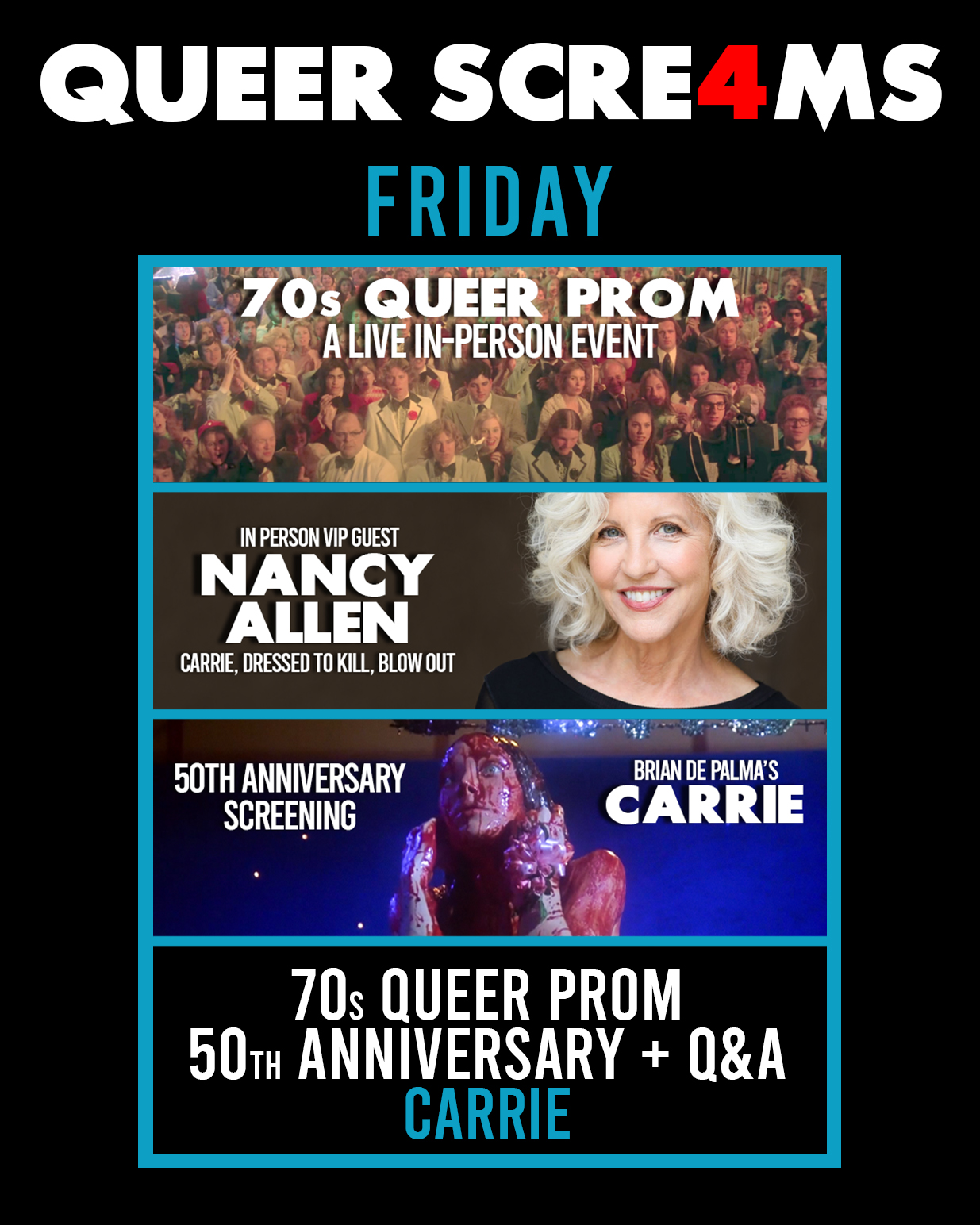 Queer Screams 2026: 70s Queer Prom + 50th Anniversary Screening of CARRIE with Nancy Allen