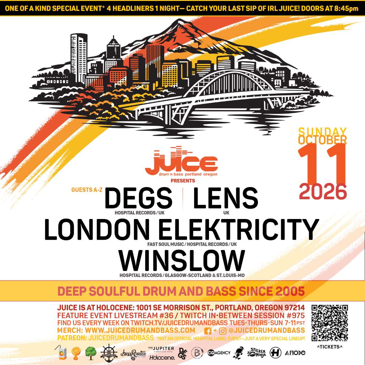 Juice DnB Fall Event / Degs, Lens, London Elektricity, Winslow – 21+