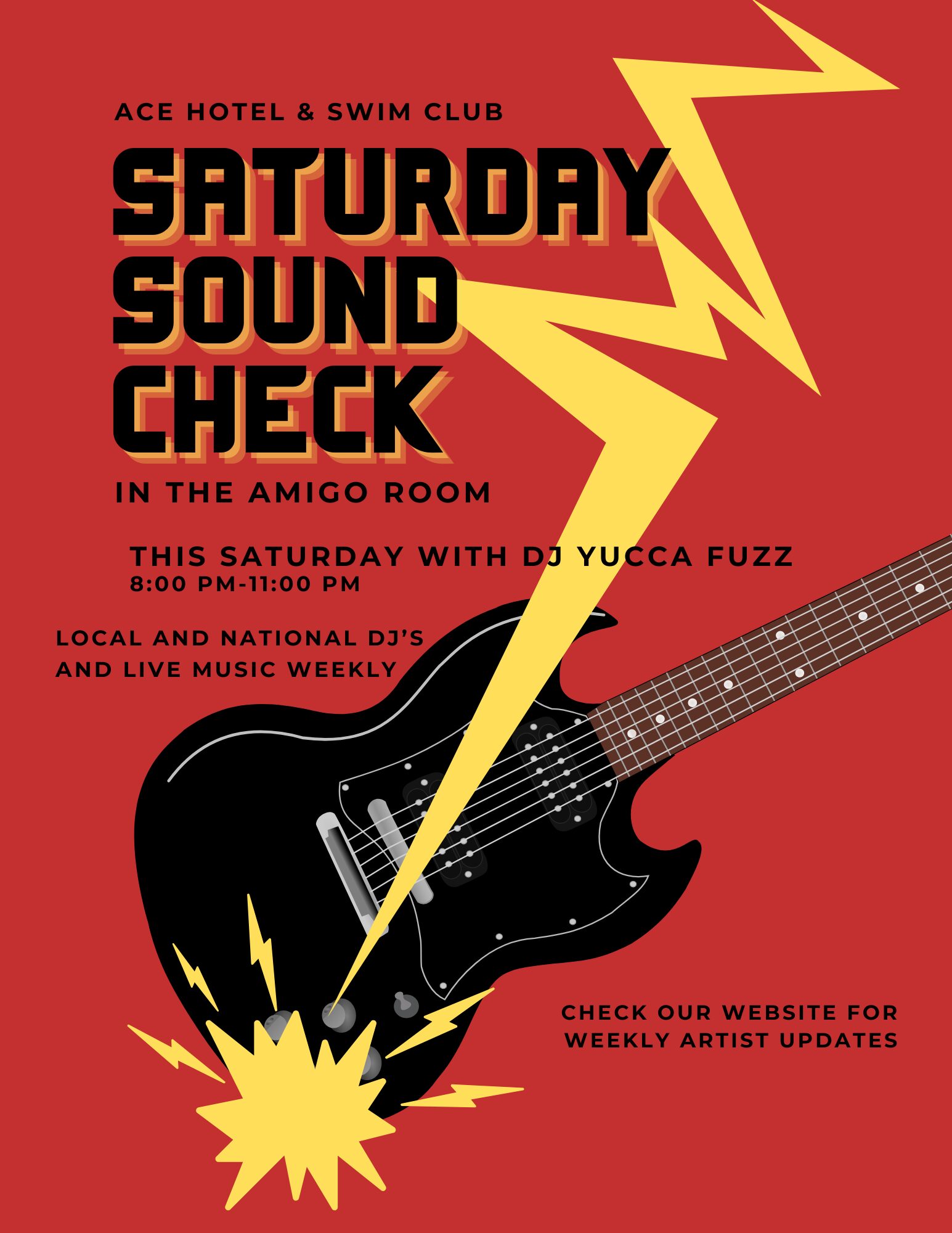 Saturday Soundcheck in the Amigo Room 8-11 pm