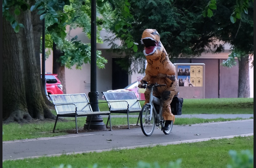 Inflatable Costume bike ride to Portland Criterium at Lloyd Center