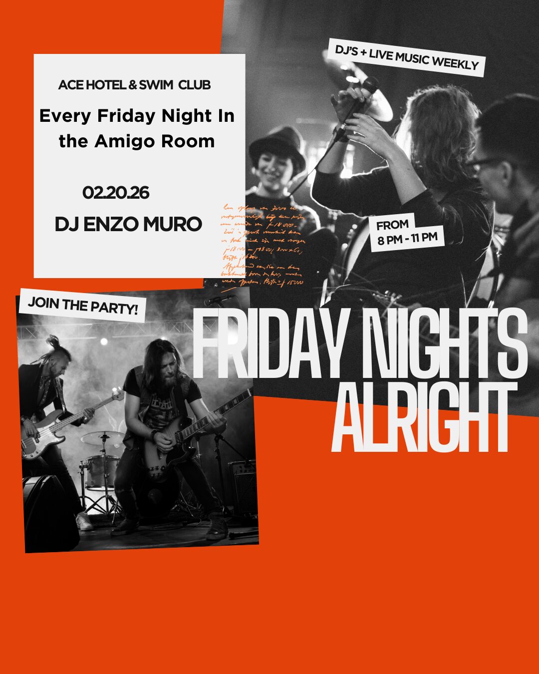 Friday Nights Alright ! DJ’s and Live music in the Amigo Room