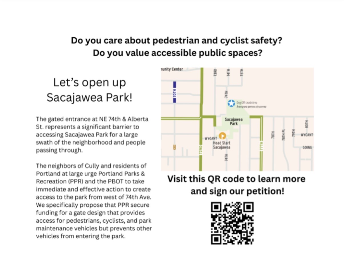 Safer NE Portland- Open Sacajawea Park Ride!!